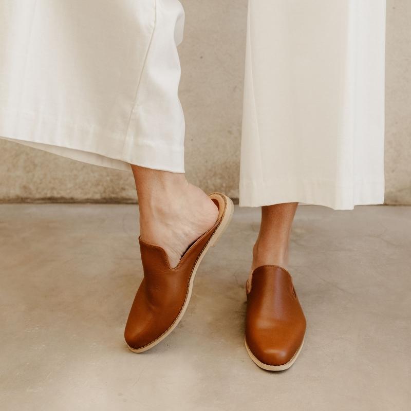 tan mules shoes