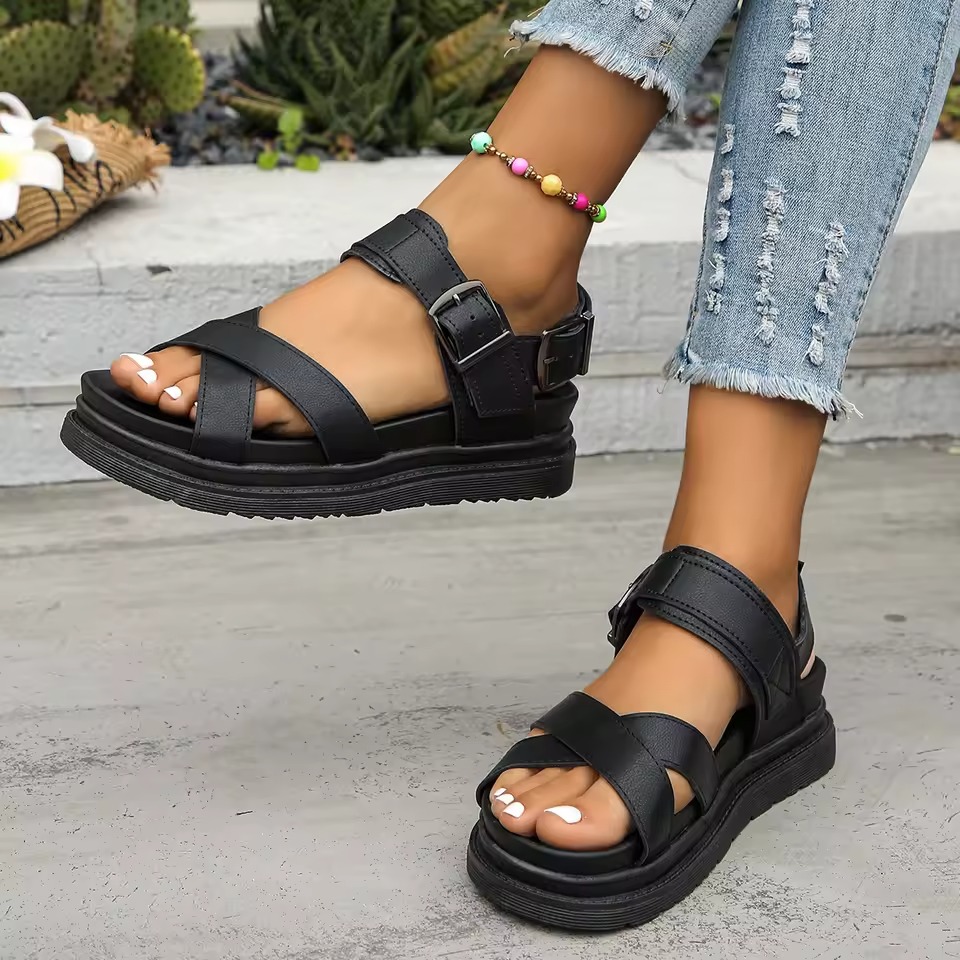 black platform sandals